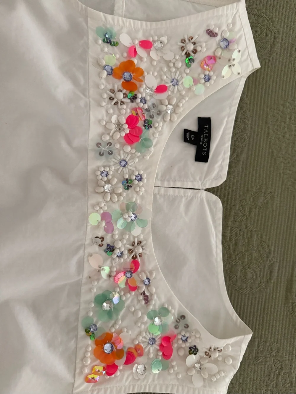 Talbots White Beaded Floral-Yoke Sleeveless Tank - Picture 2 of 7